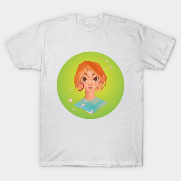 Cherry Blossom Girl Portrait (Round) T-Shirt by Genesis